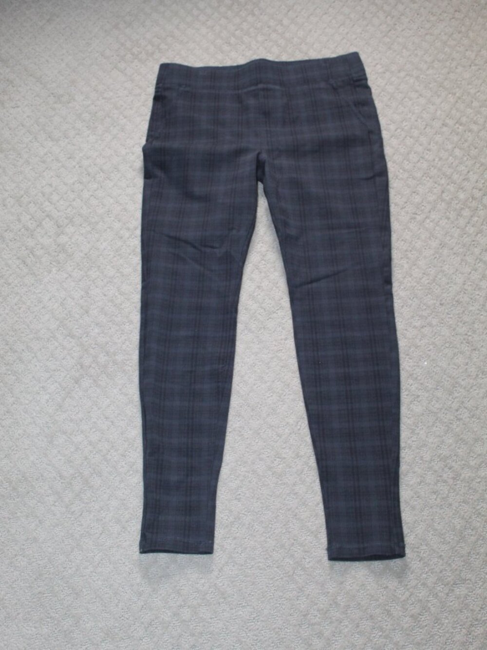 Liverpool Trousers Pants 10/30 Navy Blue Green Plaid Ankle Ponte Stretch Preppy